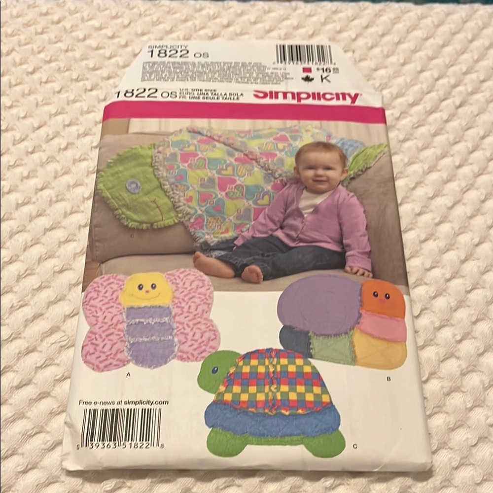 Simplicity Baby Blanket Pattern turtle butterfly snail
